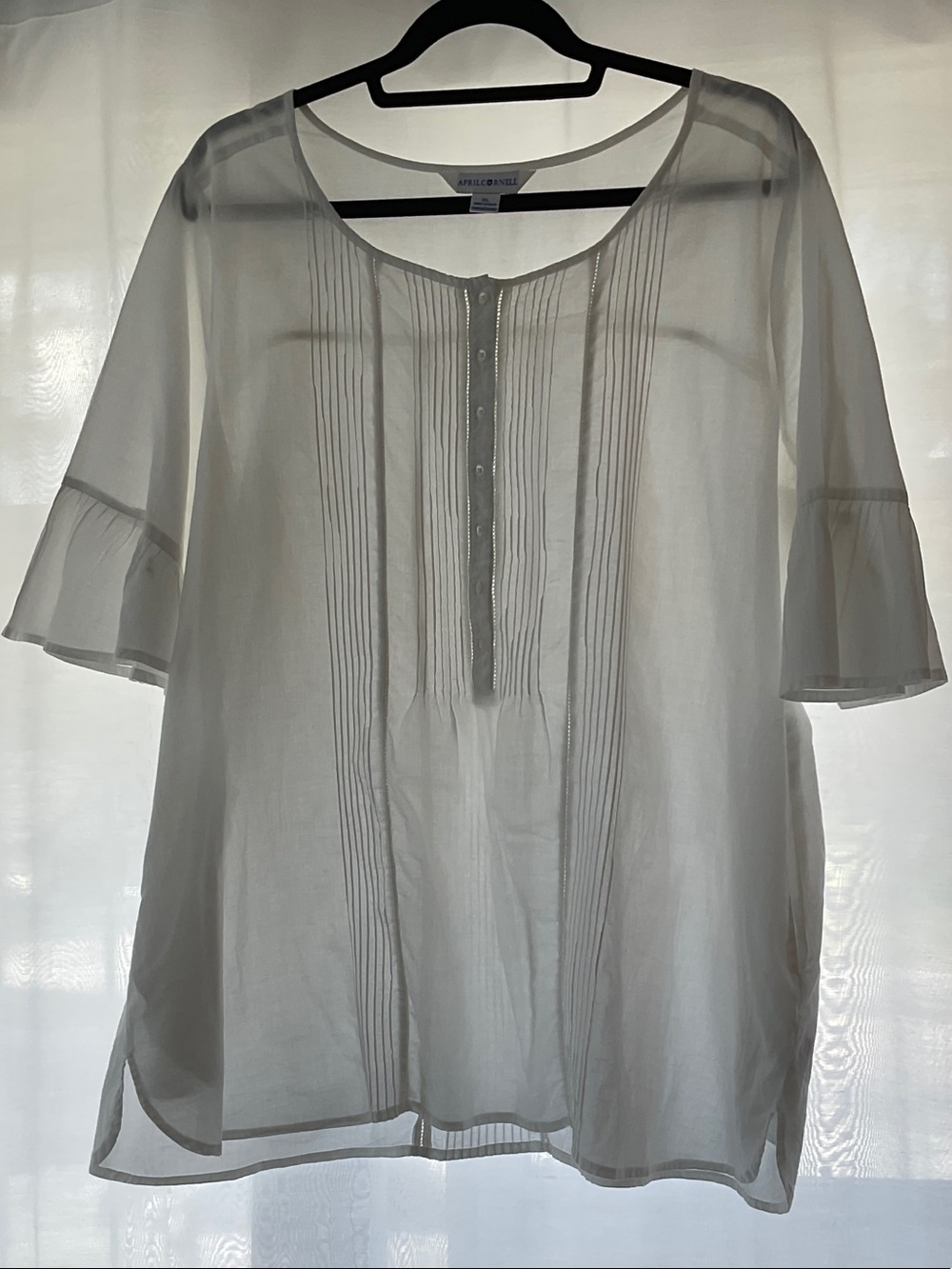 April Cornell Sheer White Pintuck Peasant Blouse